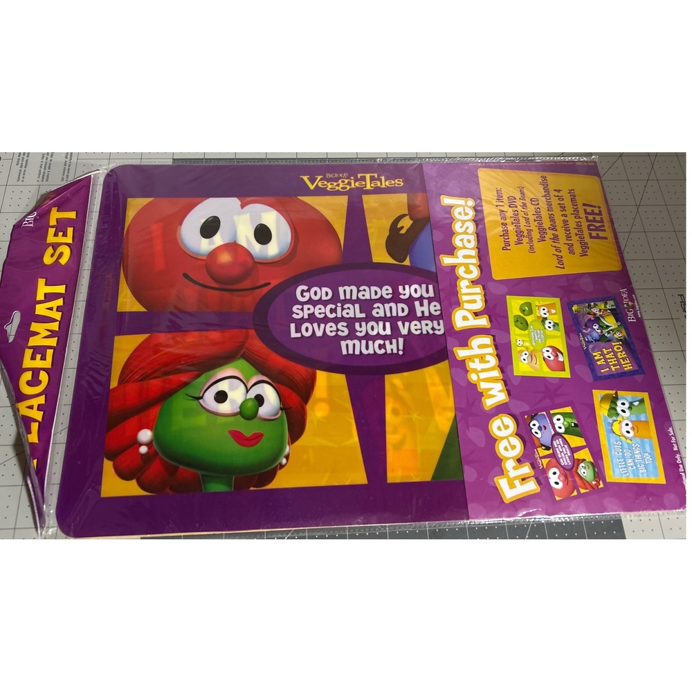 VeggieTales Placemat Set of 4 Big Idea Lord of the Beans Promotional New Sealed